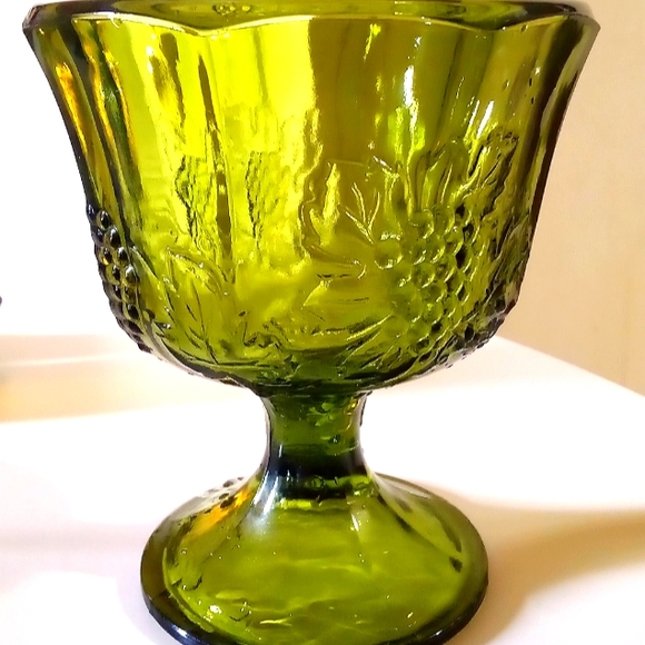 Unknown Other - Vintage Mid Century Modern Grape Harvest Large Green Compote